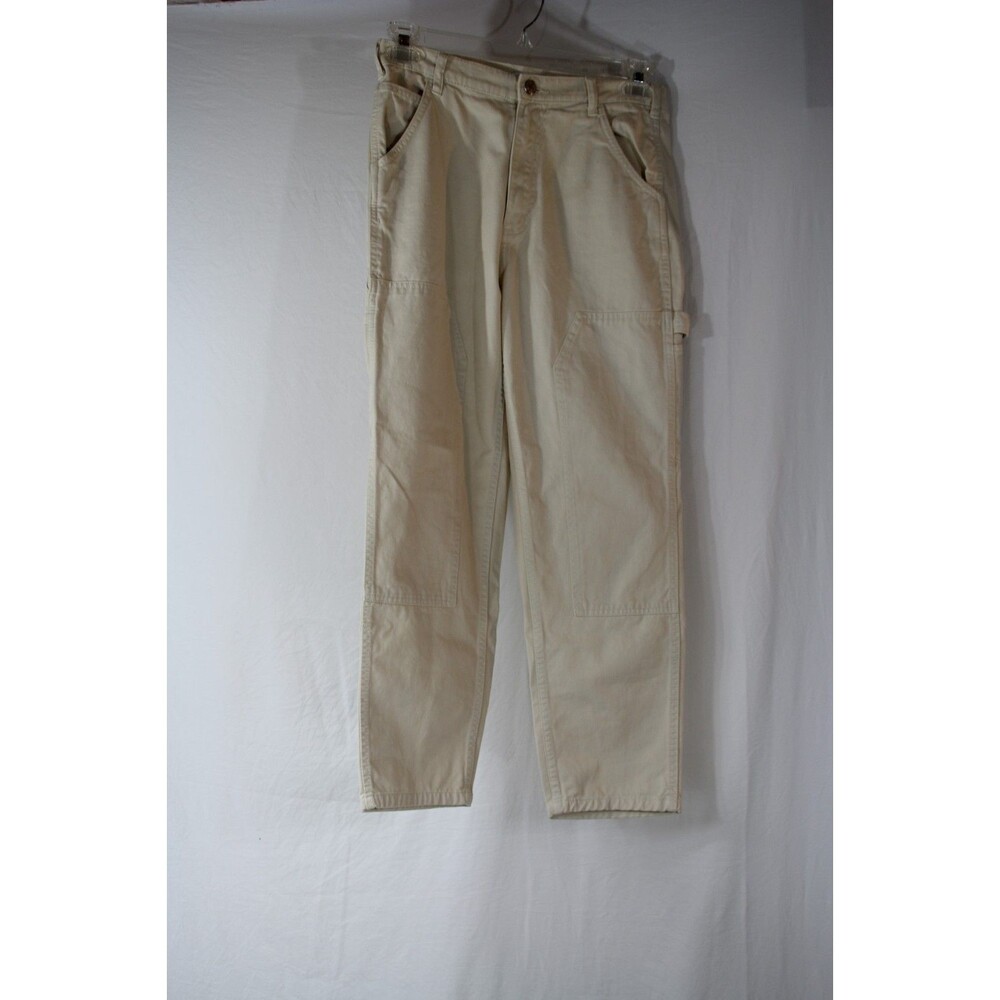 Zara Women's Carpenter Pants 8 Ivory Cream White Cargo Straight Leg Workwear